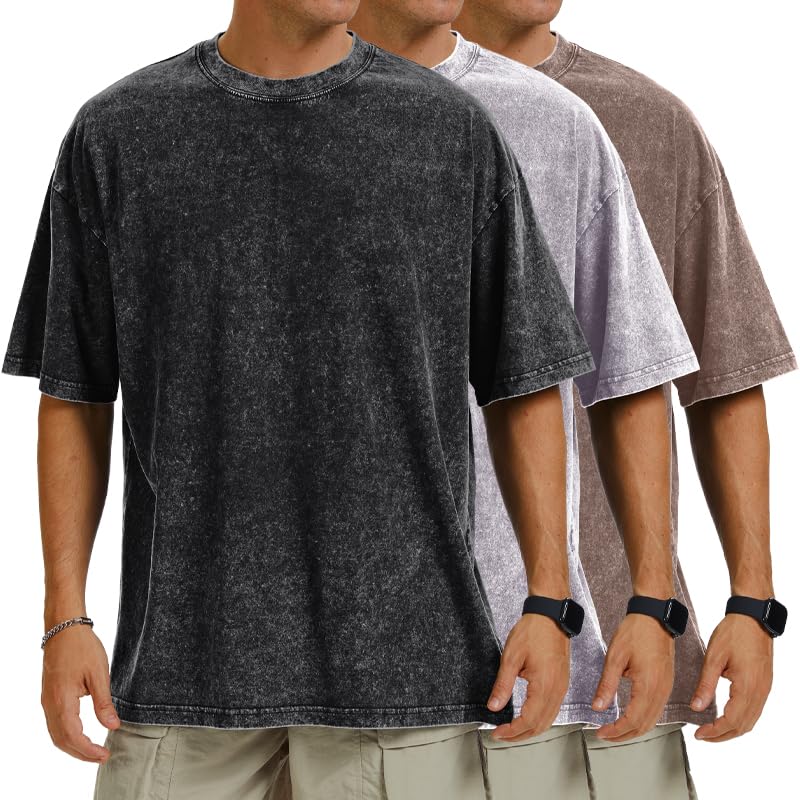 rosemia Oversized Tshirts for Men Vintage Short Sleeve Shirts Acid Wash Basic Tees