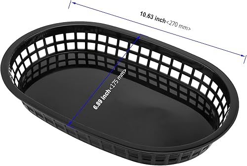 Miniatura 2 de Paquete de 24 cestas negras para servir comida rápida, de 11 x 7 pulgadas, forma ovalada de plástico para servicio de delicatessen, pan, perritos