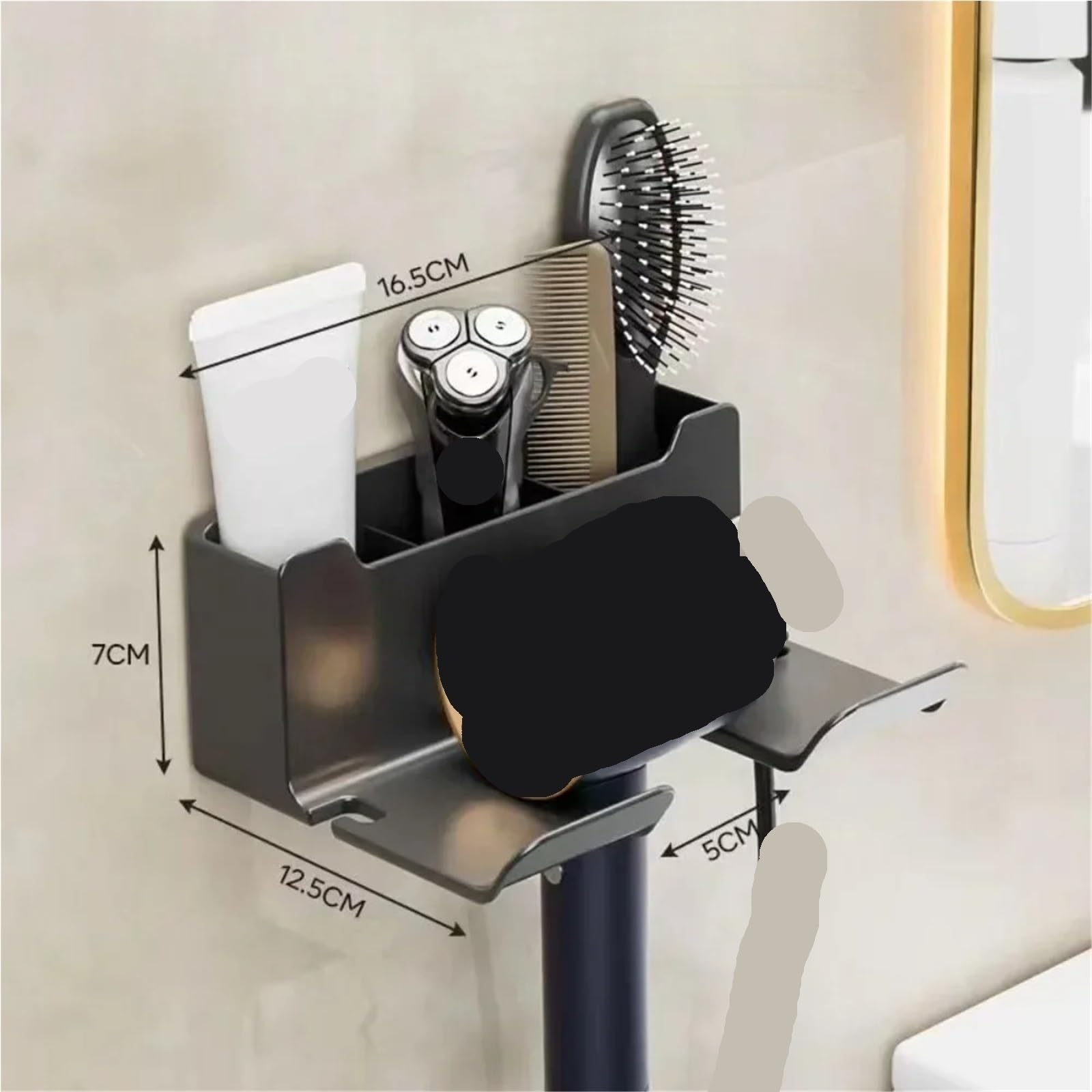 Haartrockner Halter Wand Trockner Wiege Glätteisen Ständer Organizer Box Wc Gebläse Regal Bad Zubehör für Hotel Wohnzimmer(Gray)