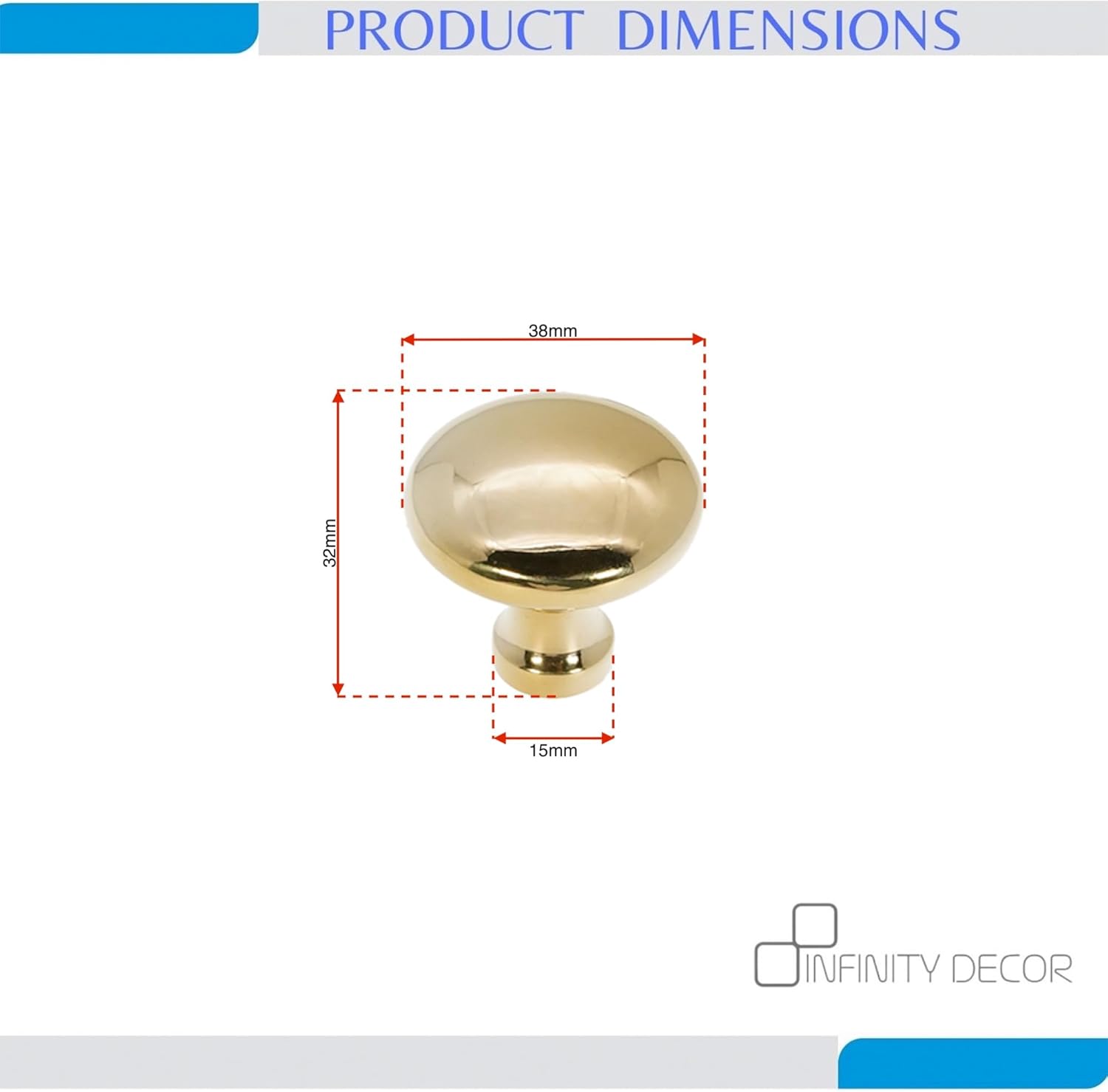 Infinity Decor Mushroom Shaped Solid Brass Round Cupboard Knob Polished Brass Pack of 4 Pull Handle 38mm – Ideal for Drawer Cabinets Doors