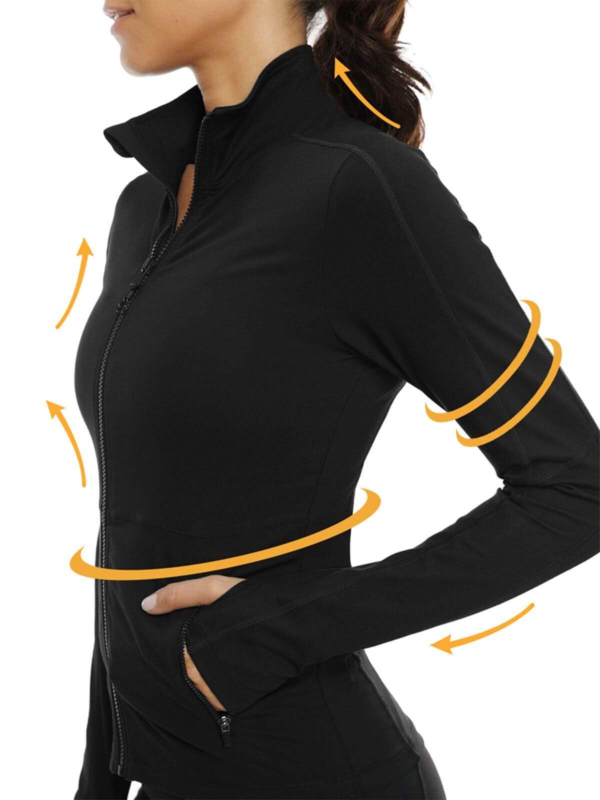 VUTRU Damen Laufjacke Hoher Kragen Leicht Sportjacke Langarm Yoga Shirt Fitness Jacke Atmungsaktive Trainingsjacke mit Daumenlöchern und durchgehendem Reißverschluss