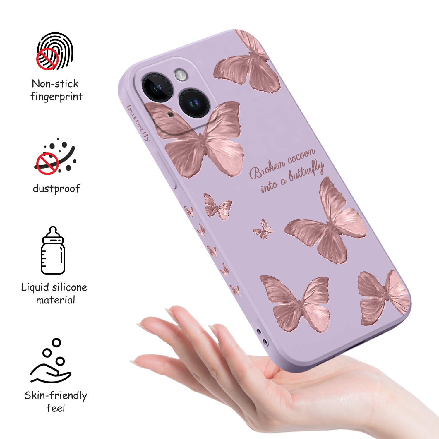 Kuafcase Für IPhone 15 – Seidig-weiche Silikonhülle Mit Schmetterling-Motiv, Kratzfest & Stoßsicher, In Butterfly Burgundy