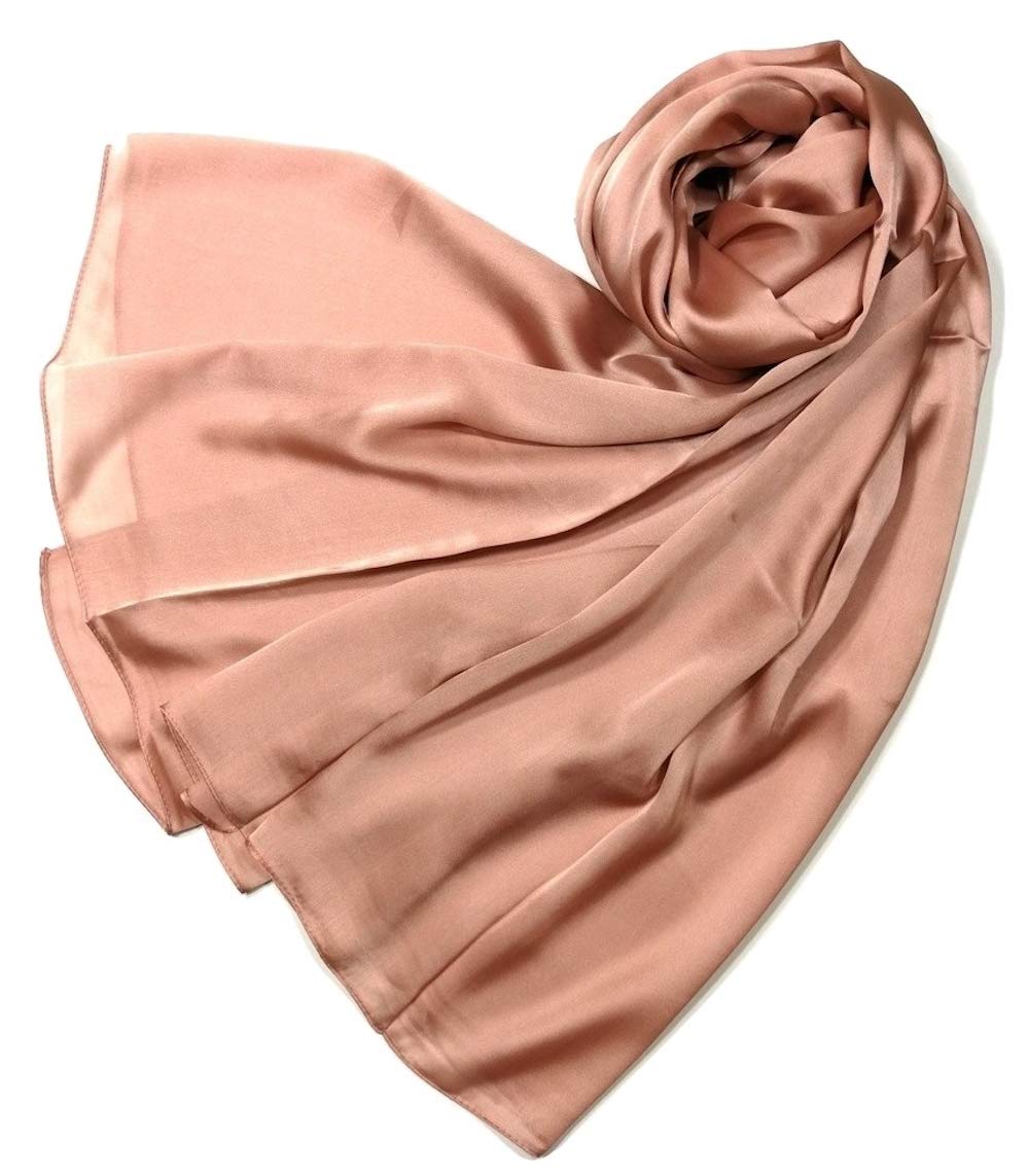 Bufandas largas de satén con estampado de seda y color sólido para mujer en caja de regalo, Color sólido: chocolate 4