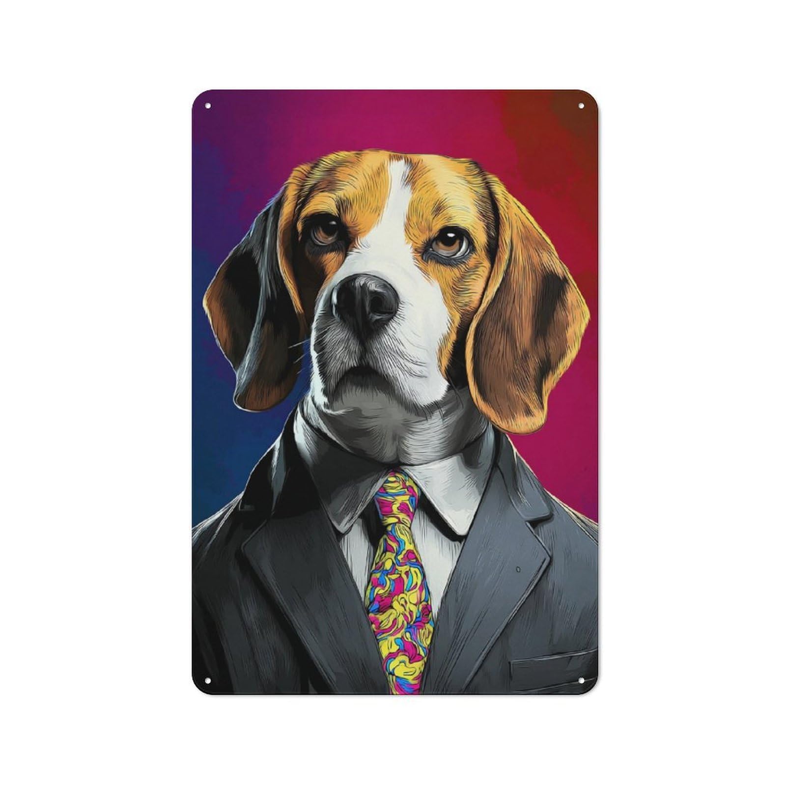 Junmoney Stylish Beagle In Suit Art Print -2 Rustic Tin Wall Plaque 30X20cm For Kitchen Or Home Bar, A Winter Wall Decor Update For Kitchen Decor Lovers
