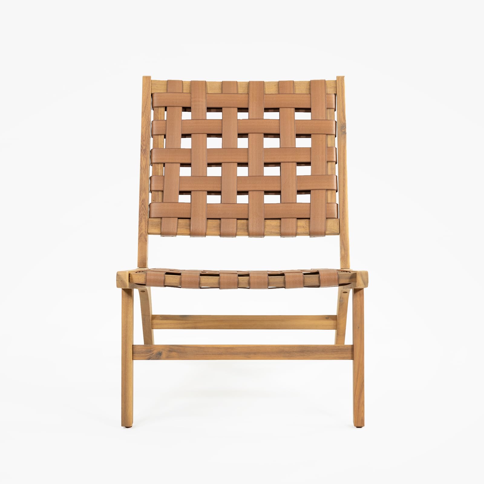 Vaukura Sillón de Madera de Acacia Símil Piel Aris