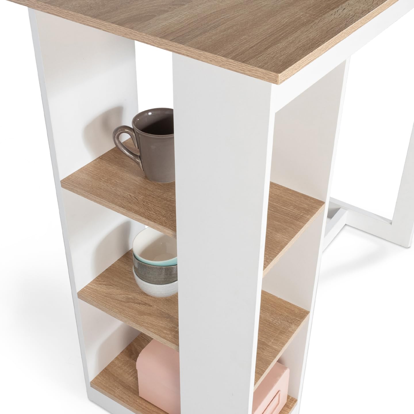 IDMarket - Table de Bar Barth 2 à 4 Personnes ajourée Bois Blanc et Plateau façon hêtre