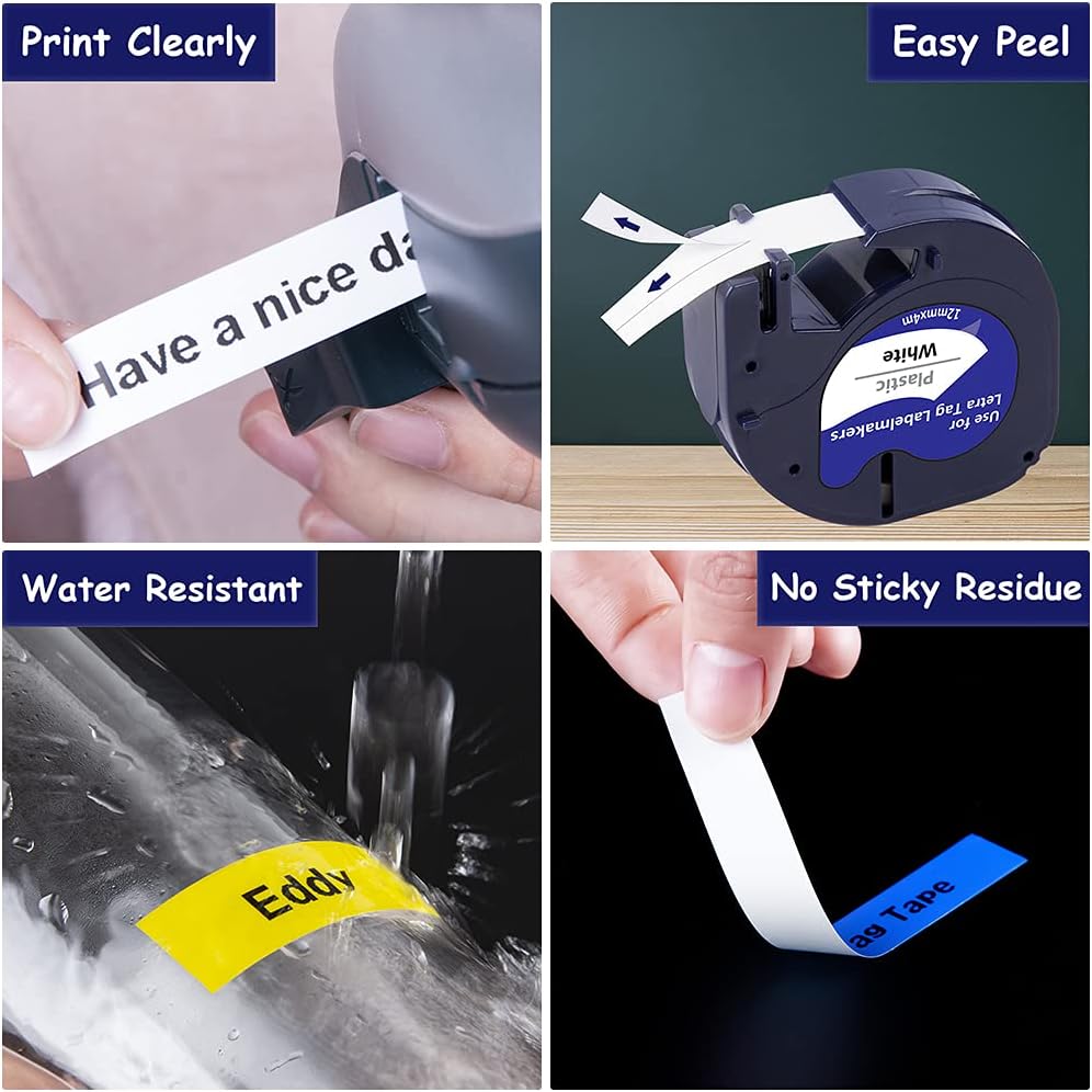 Weemay Compatible for Dymo Label Maker Refills Replacement for Letra Tag Refills Plastic 1/2x13 Refill for Letra Tag 200B LT-100H LT-100T QX50 Label Makers (12mm x 4m, 10 Pack)