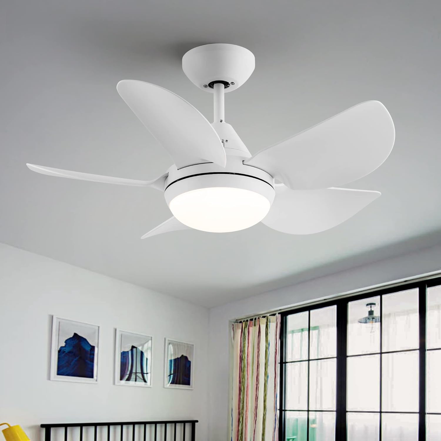 30 in Integrated LED Ceiling Fan Lighting with White ABS Blade, 3 Speeds, Timing, Kids Room