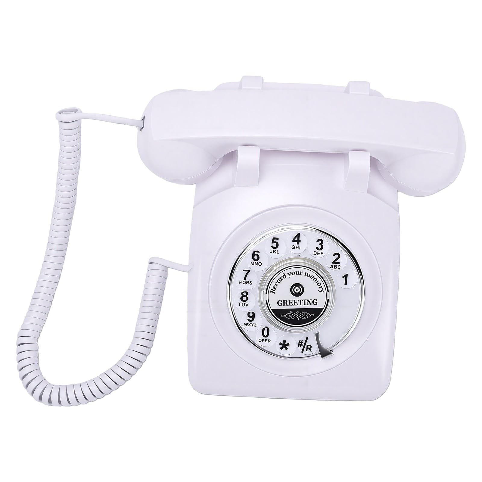 GOWENIC Telefono Vintage con Registrazione Vocale, Libro degli Ospiti con retrò per Eventi Nuziali, Memoria da 8 GB, Registrazione per 120 Ore, Telefono Regalo Facile da Usare (White)