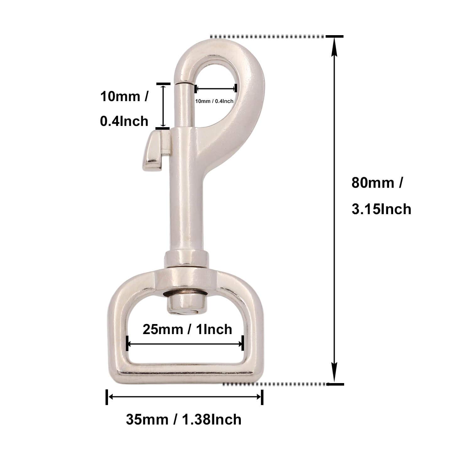 BIKICOCO Swivel Bolt Snap, Trigger Hook Clips Lobster Claw Clasp, 1'' D-Ring Ended, for Pet Leash, Key Chains, Silver - Pack of 8
