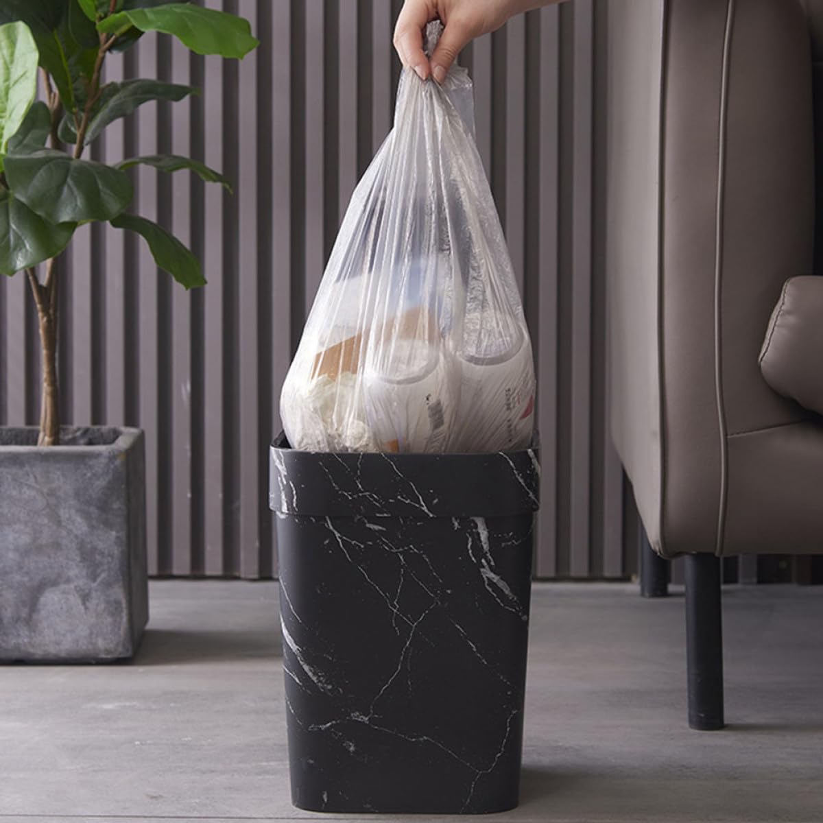 Baluue Cestino per Rifiuti Quadrato in Plastica 14L Nero Anello di Pressione Contenitore per Spazzatura da Bagno e Ufficio Cestino per Carta da Domestico per Soggiorno e Dormitorio