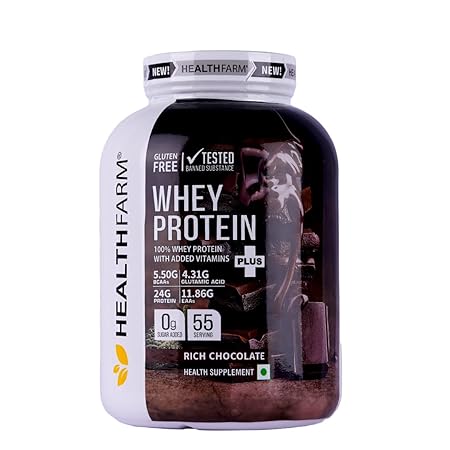 Healthfarm Whey Protein Plus with Added Vitamins 24gram Protein per Serving (Flavour-Rich Chocolate, 2kg)