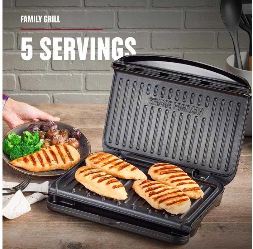 George Foreman 5-Serving Classic Plate Electric Indoor Grill and Panini Press - Black