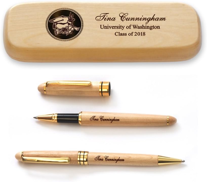 Personalized Solid Rosewood Case and Two Pens for Graduate