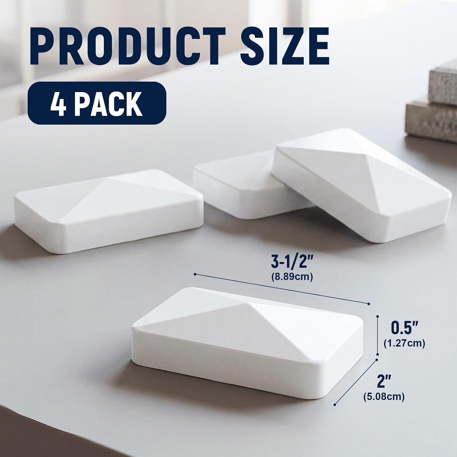 Lothee 4 Pack White Vinyl Post Caps, Pyramid Design 2" x 3 1/2" PVC Weatherproof Vinyl Fence End Caps for Fences, Deck, Mailbox, UV Resistant and Durable Protection for Fence Rail Protection