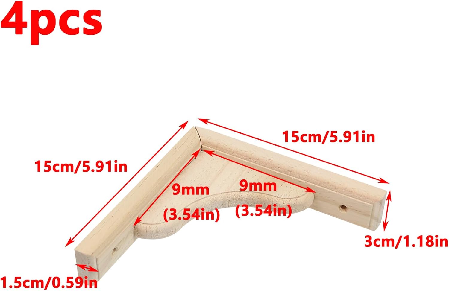 Antrader Solid Wall Mount Wood Shelf Bracket,6 Inch Wooden Shelf Brackets, DIY Wood Bracket Include Mounting Screws, Pack of 4