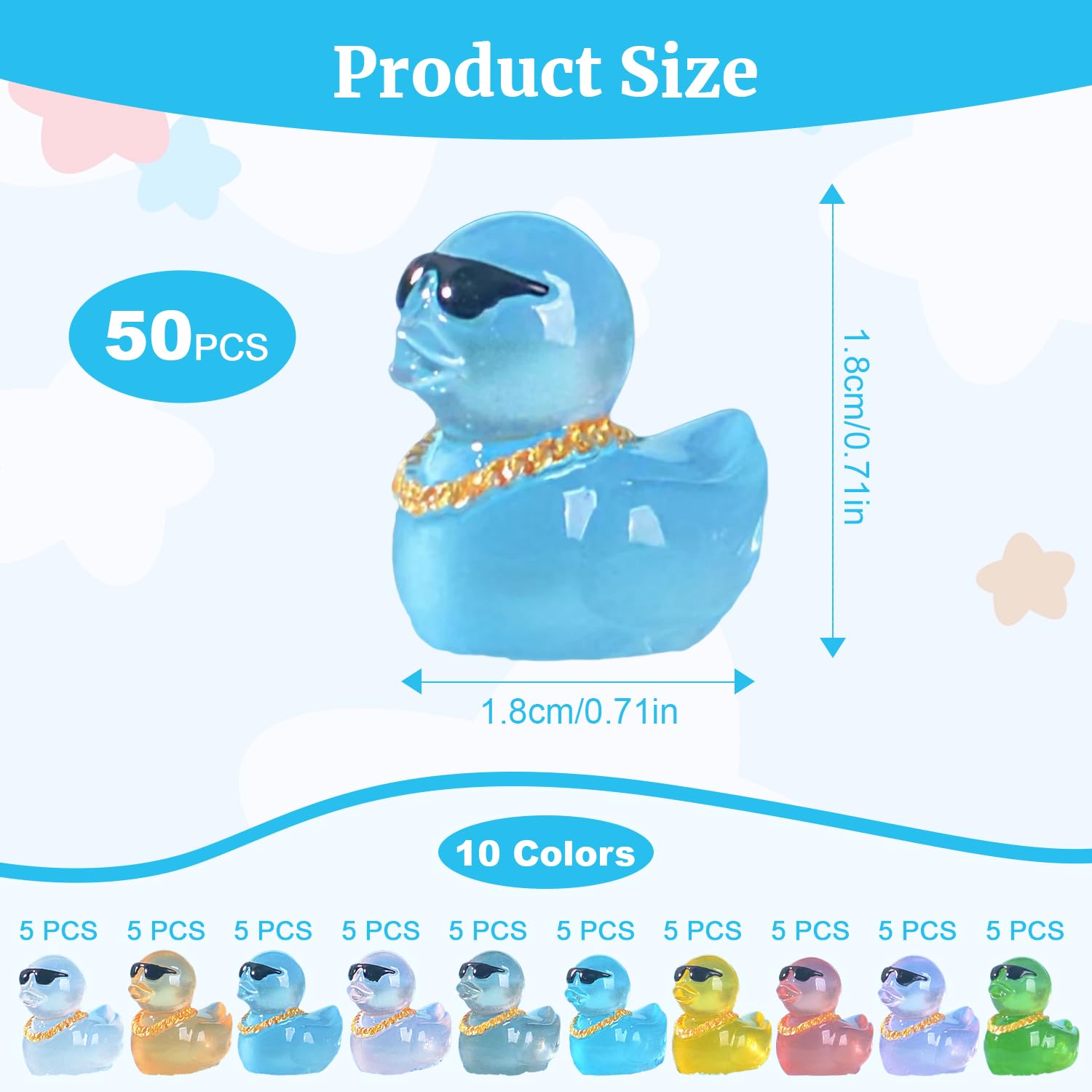 50 Pcs Luminous Mini Resin Ducks, Cute Mini Ducks, Miniature Duckies Figures Kit for Aquarium Garden Garden Party - Image 2