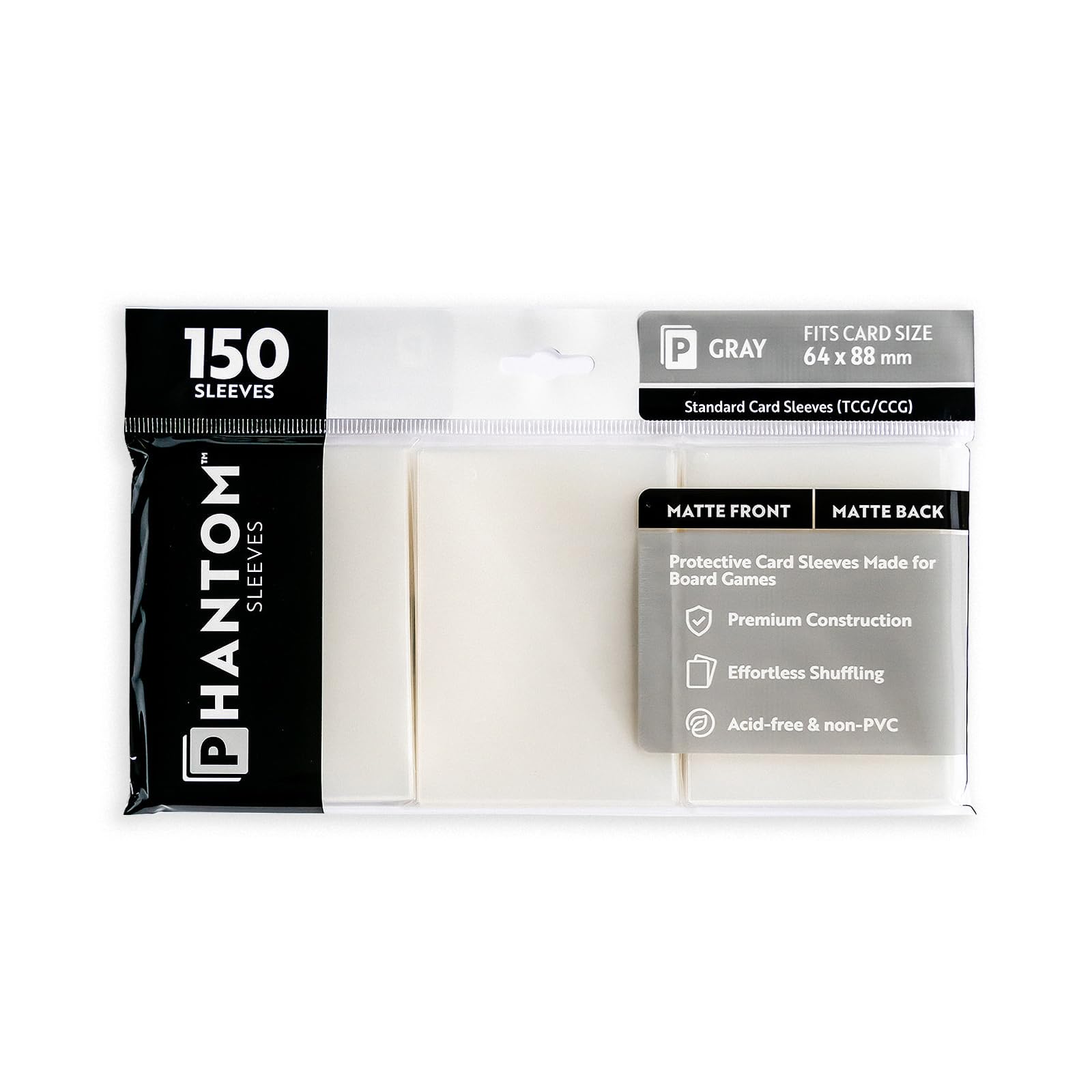 Phantom Sleeves Premium Card Protectors, Matte Front & Back, 3 Pack 150 Count, Transparent Gray 64 x 88mm for Standard & Trading Card Games