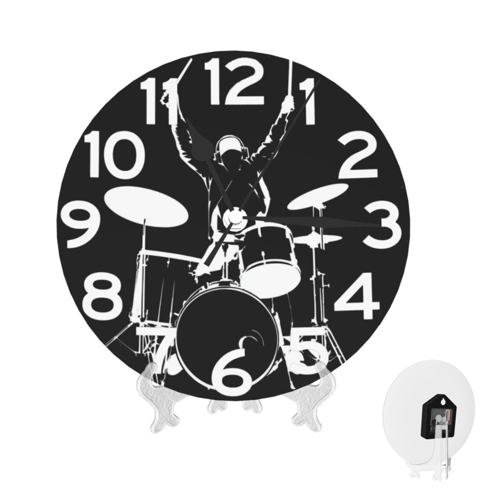 XOPEKVLAWM Wall Clock 10 Inch Non-Ticking Silent Modern Simple Style Round Decor Clocks Drummer Clock Decorative Battery Operated Wall Clocks for Home Office Living Room Bedroom Kitchen