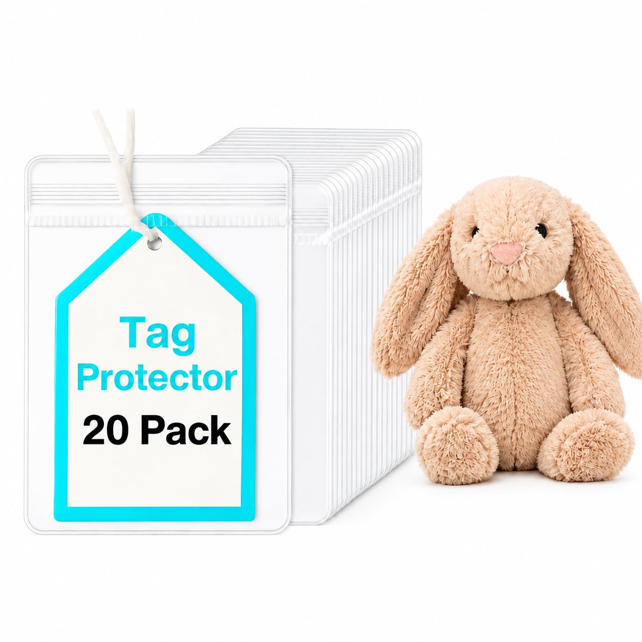 20Pcs Tag Protector for Jelly Plush Toys, 5x7cm Label Cover Storage Tags Protectors, Transparent Toy Tag Sleeves for Collectors Gifting, Display and Travel Storage