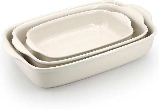 Ceramic Baking Dishes Set of 3 13.8/12/9.6 Off-White