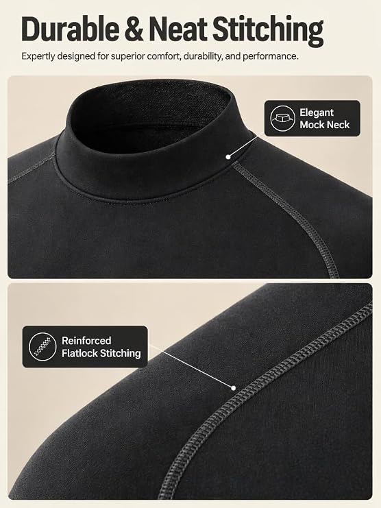 5 Pack Men's Thermal Compression Shirts Fleece Lined Turtle Mock Neck