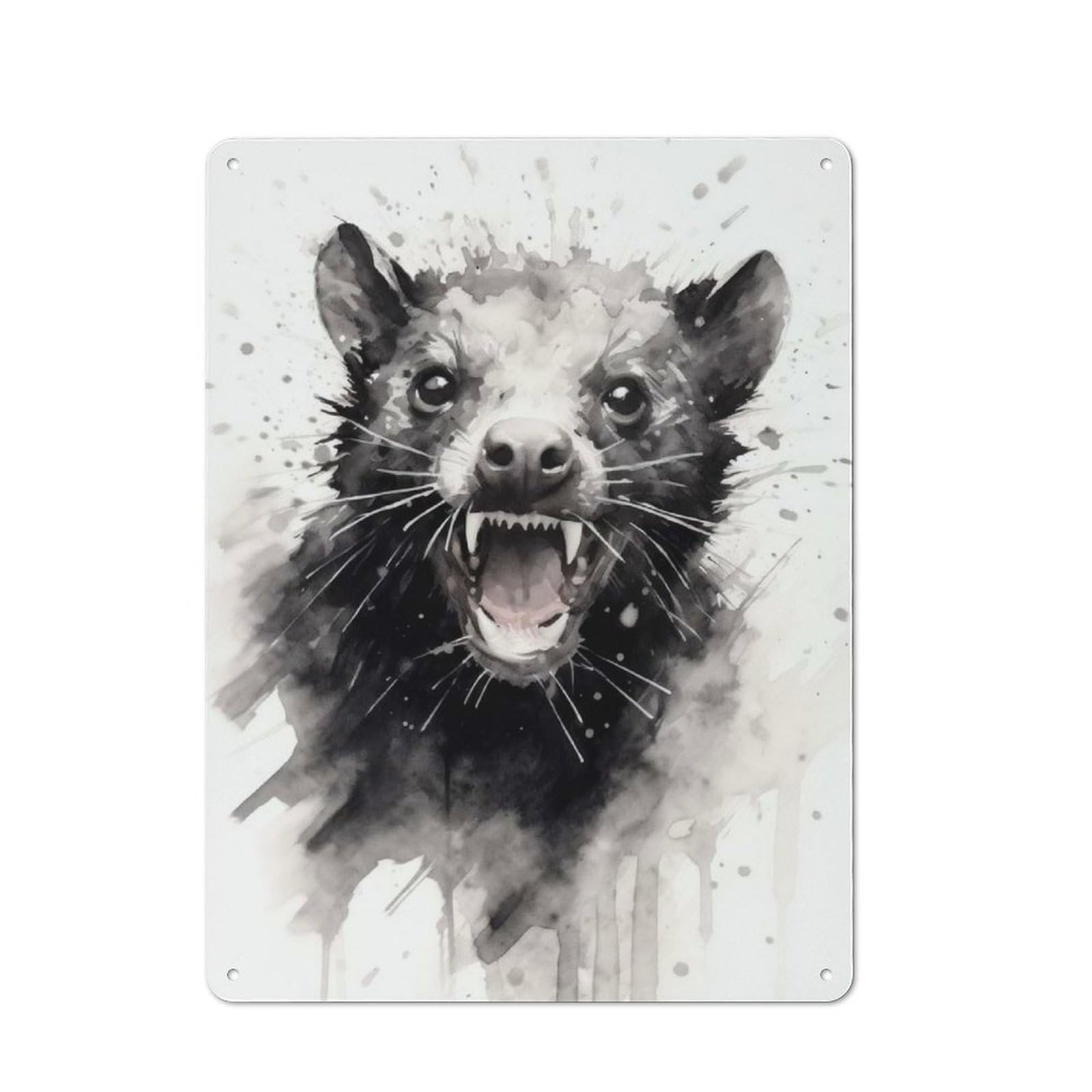 Tasmanian Devil Black Ink Retro Tin Wall Plaque 40x30cm for Hobby Room Or Studio, for Garage, Workshop And Man Cave Decoration