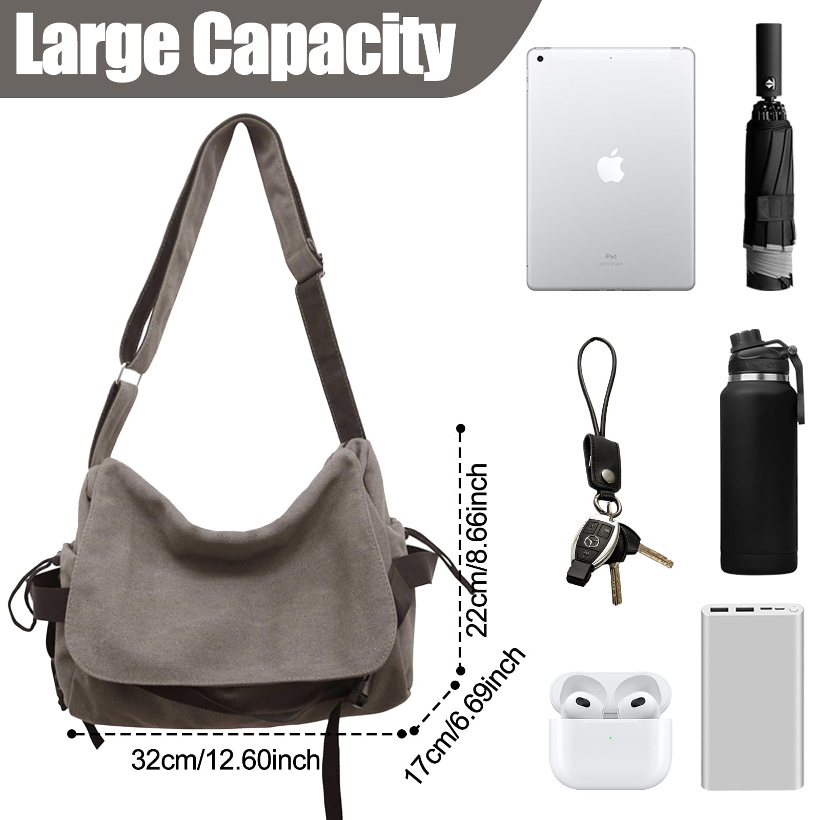 JSTHHTT Messager Sac Bandoulière Homme en Toile Vintage pour Travail Voyage Sport Ecole Besace Loisir, Besace Homme Bandouliere, Sac à Bandoulière en Toile pour Hommes, Sac Besace Femme Bandouliere