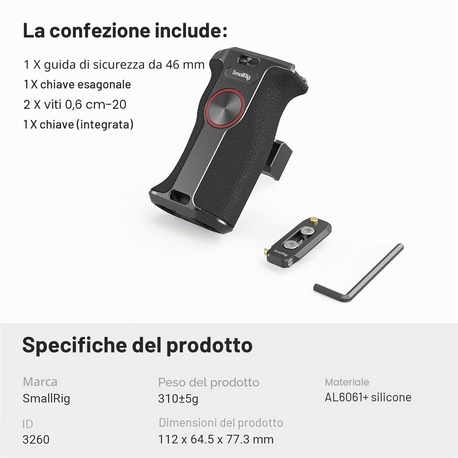 SMALLRIG Maniglia NATO Rotante (Lato Sinistro), Impugnatura a Sgancio Rapido per Kit Gabbia Fotocamera DLSR, con Binario NATO Integrato - 3260