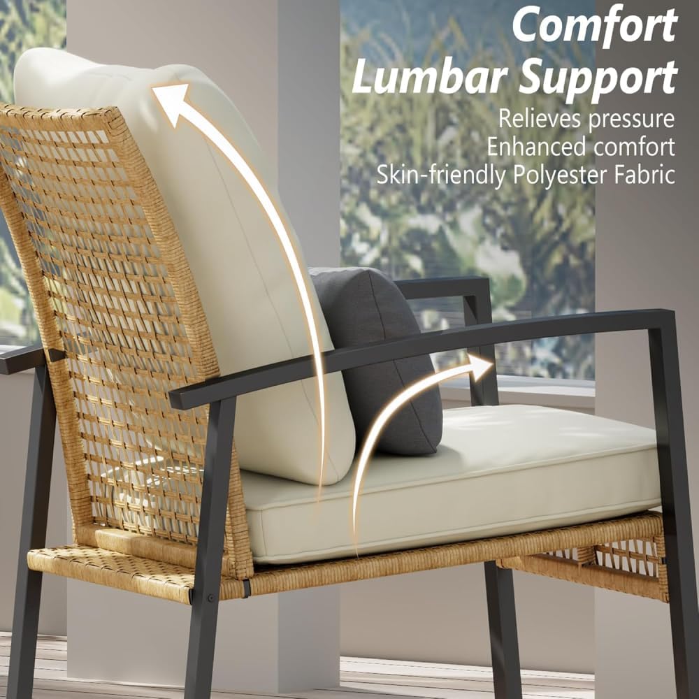 Outdoor Wicker Rocking Chair Set with Side Table and Plush Cushions, Rust-Resistant Metal Frame and Handwoven Rattan for Patio Garden Balcony Use