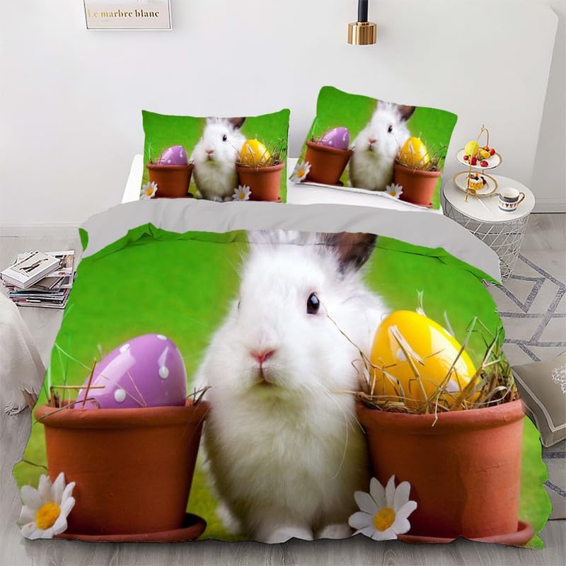 Funda nórdica de conejos verdes 155x220 microfibra suave ropa de cama infantil 90 con almohada