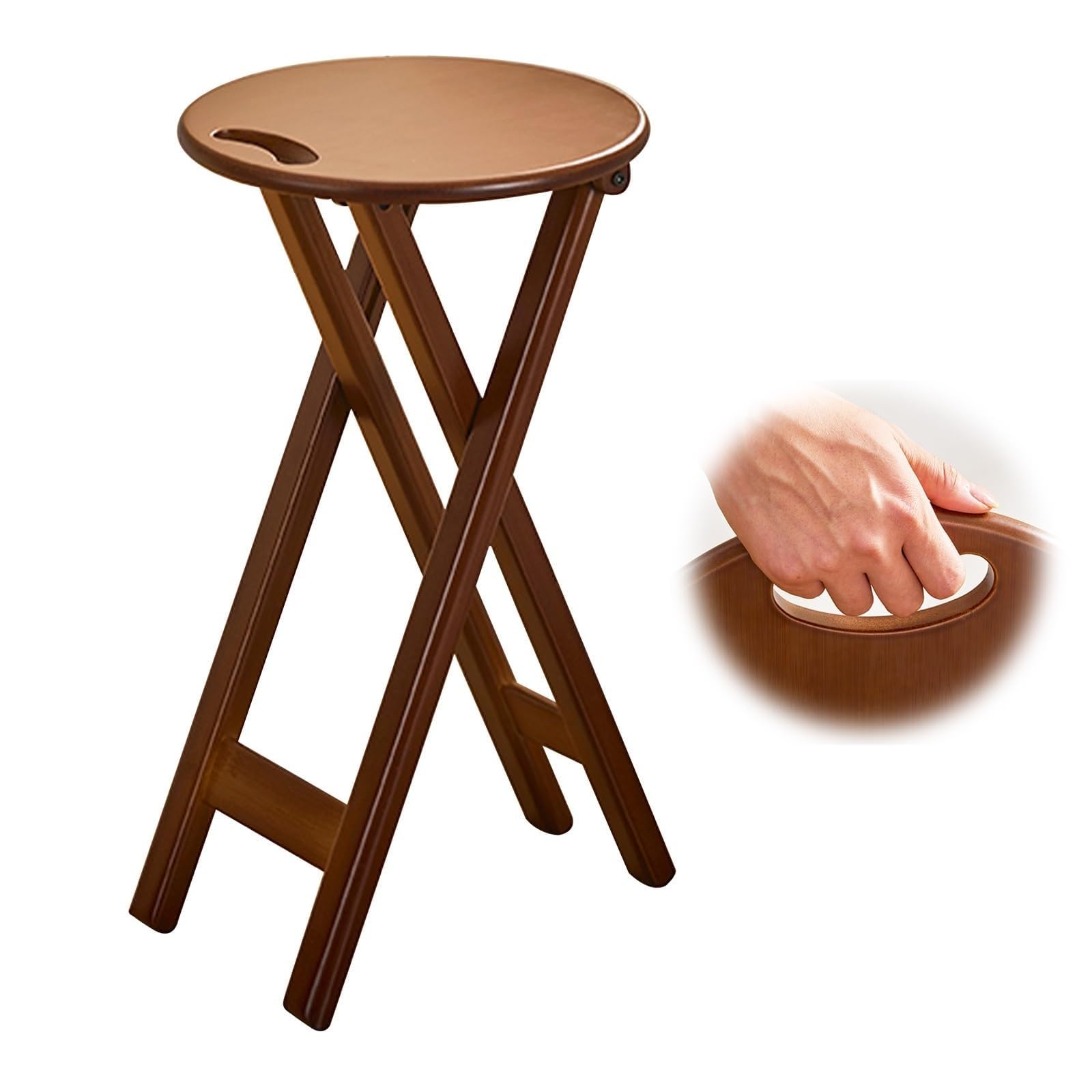 Tabouret de bar pliant en bois massif de 75cm avec repose-pieds