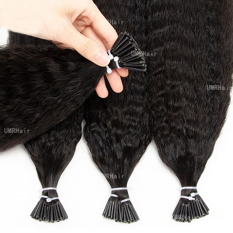 10inch I Tip Human Hair Kinky Straight Pre Bonded Keratin Stick In Hair Extensions 70g 100strands Cold Fusion I Tip Hair Extensions Real Hair Beaded Extension Brazilian Remy Human Hair