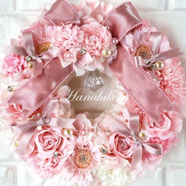 ピンクローズとラナンキュラスの豪華スウィート特大リース♪♪ Amazon｜ピンクローズとガーベラとラナンの豪華スウィート大