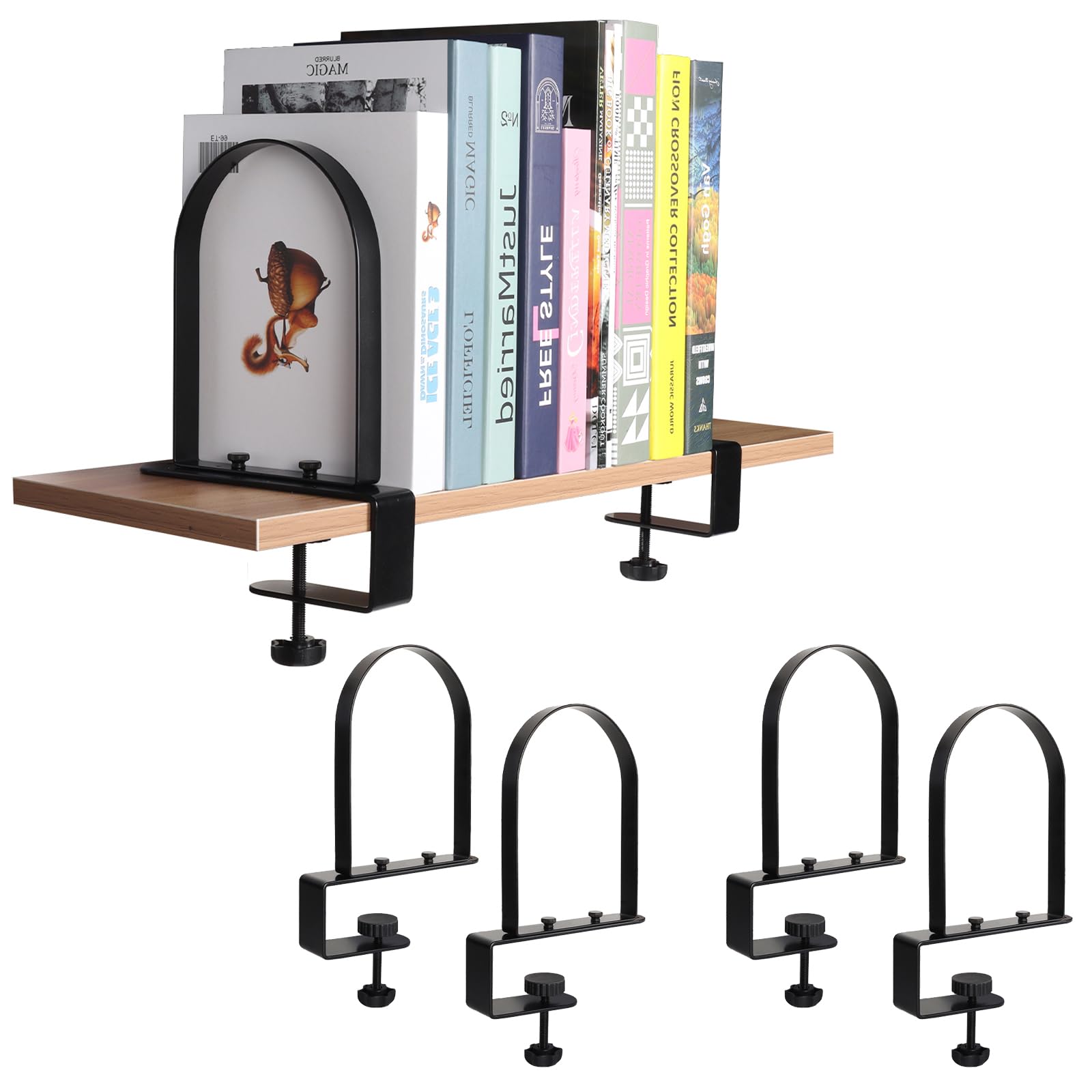 WOMACO Buchstützen für schwere Bücher, robuste Buchstütze für Regale, super stabil, Klemmen, rutschfeste Metall-Bücherregale, Stopper für CDs, Vinyl-Schallplatten (Schwarz, 2 Paar)