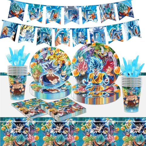 112PCS Dragon Ball Birthday Party Supplies - 1 Banner 20 9 - inch Plates 20 7 - inch Plates 20 Cups 1 Tablecloth 20 Napkins 30 Spoons + Forks + Knives