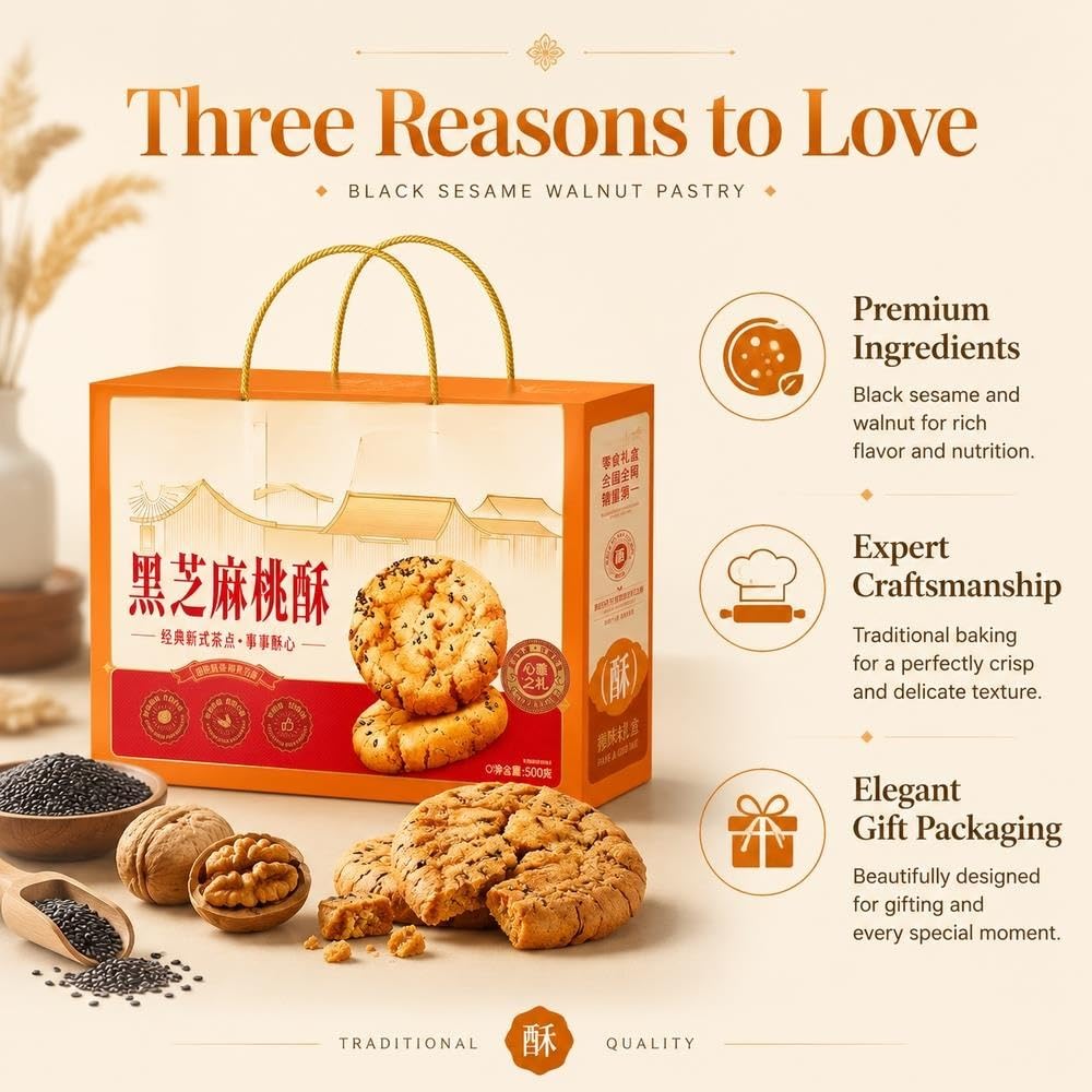 Snack Crujiente De Pastelería De Nueces Y Sésamo Negro 500g