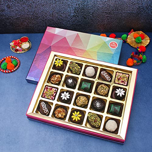 Image of Velvet Fine Chocolates Rakhi Gift Hamper for Brother & Sister with Rakhi | Rakhi Gift Pack with Premium 20 assorted Chocolates