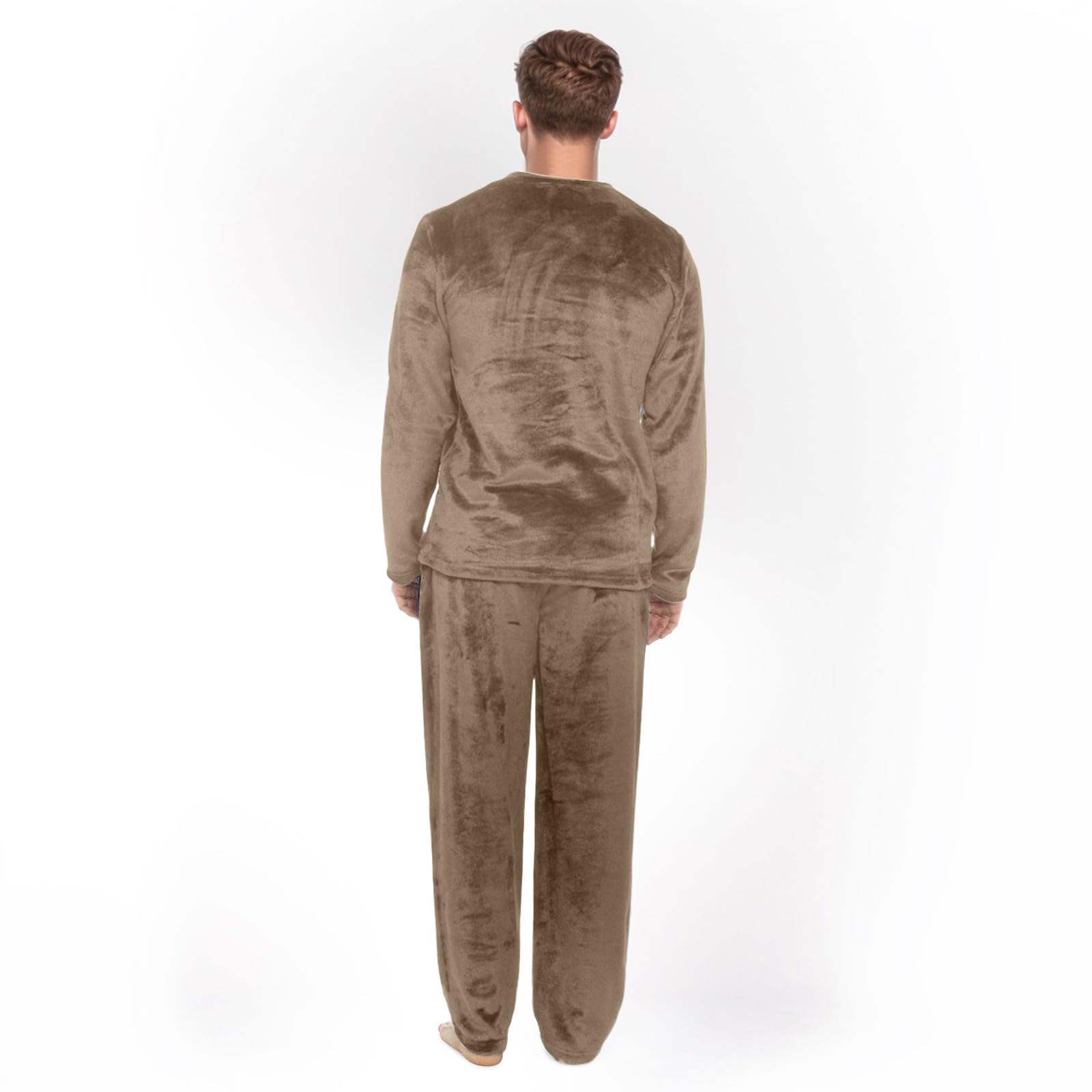Pigiama da uomo lungo in flanella, morbido pile, 2 pezzi, a maniche lunghe, abbigliamento da notte, casual, abbigliamento da notte morbido, set di pigiama natalizio