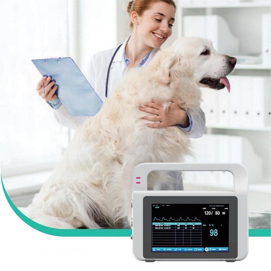 Monitor Veterinario De Signos Vitales, Monitor Multiparamétrico para Mascotas con NIBP, SpO2, PR,Temp, Pantalla Táctil Grande De 12 Pulgadas, Equipo Veterinario para Perros, Gatos