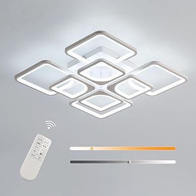 Riserva Riserva Vierkante led-plafondlamp, dimbaar, 80 W, moderne plafondlamp, led met afstandsbediening, wit, van acryl, voor slaapkamer, woonkamer, keuken, restaurant, kantoor
