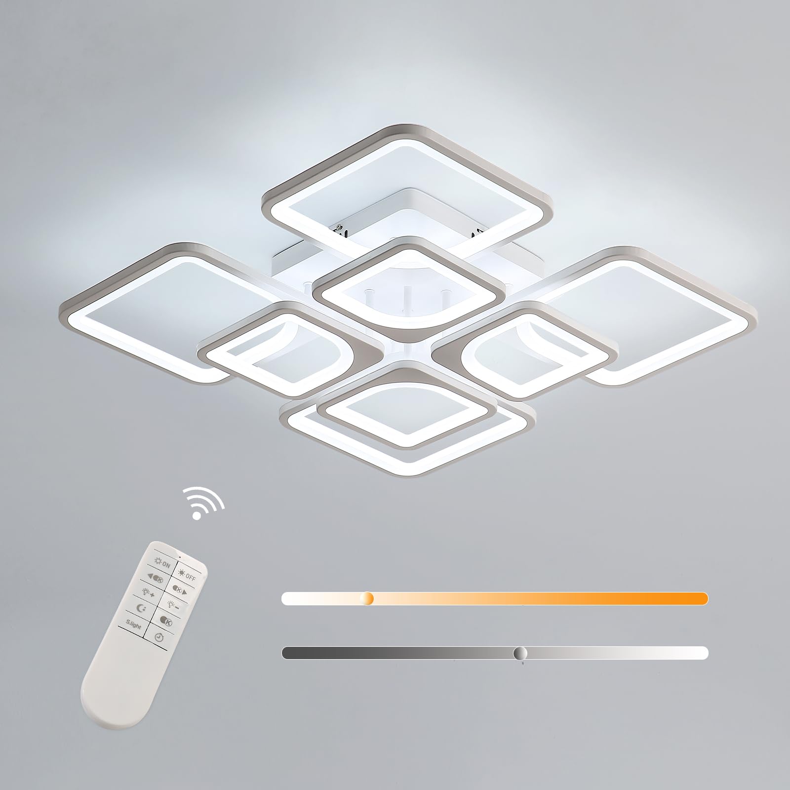 Riserva Lámpara de Techo LED Regulable, 80W Plafon Techo LED Cuadrado, 3000-6500K Luz de Techo Moderno Para Sala de Estar, Cocina, Dormitorio, Pasillo, Blanco, 60cm