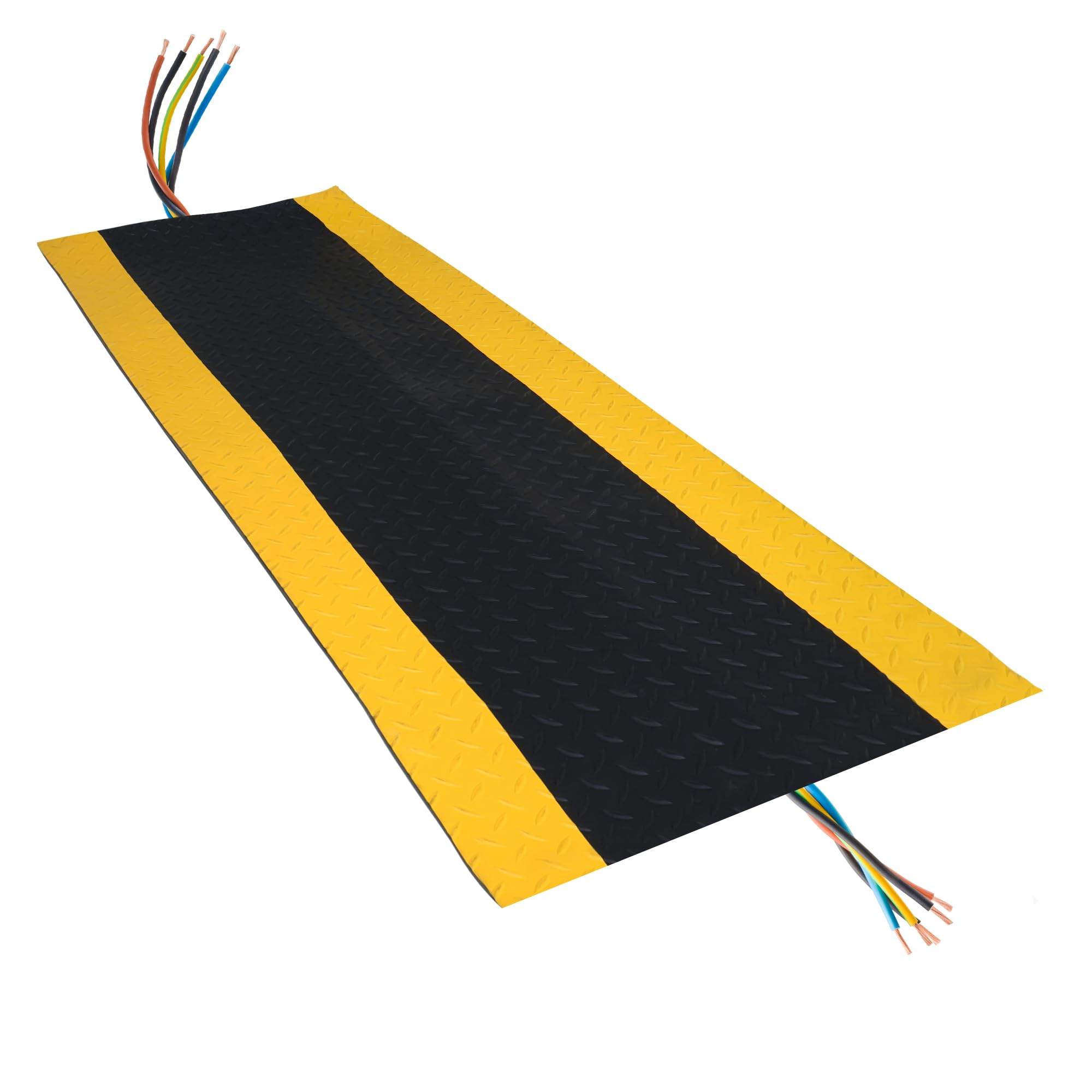 bimiti Rubber Cable Cover Mat 120cm x 40cm Cable protection rubber mat Heavy Duty Cord Cover Mat Non-Slip Cable Protector Mat with Yellow Black Warning Striped