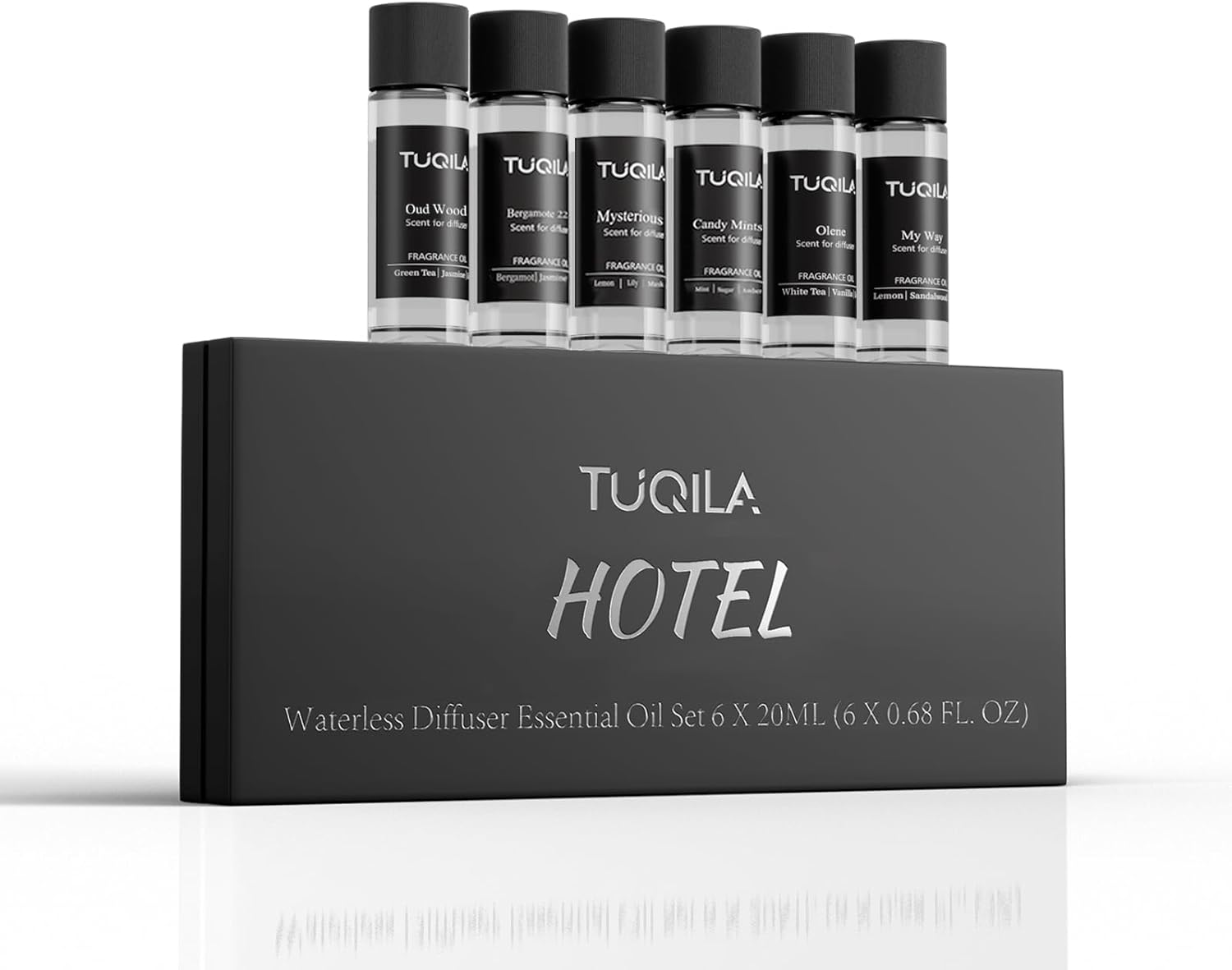 Waterless Diffuser Essentail Oil Gift Set(6x 20mL), Hotel Luxury Aroma Scent Oil My Way,Olene, Candy Mints, Mysterious, Bergamote Usage Cold Air Diffuser Oils Aromatherapy For Home, Office, Car