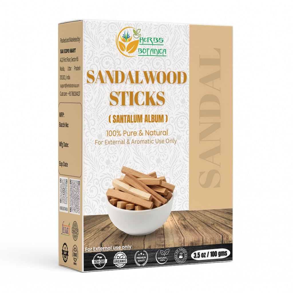 Sandalwood Sticks 100gms Natural Chandan Ki Lakdi Sacred: Aromatic Bliss, Spiritual Serenity Incense Havan, Holy Sticks, Meditation Yoga Pooja Tikka 3-4 Inch 3.5 Oz
