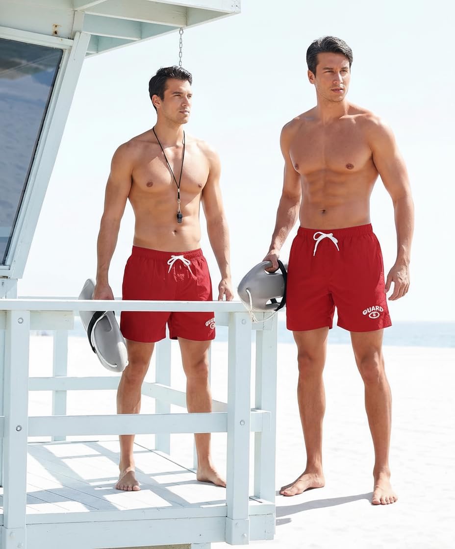 Adoretex Men's Guard Nylon Quick-Dry Swim Trunks, 7-inch Inseam Swim Board Shorts with Mesh Lining and 3 Pockets