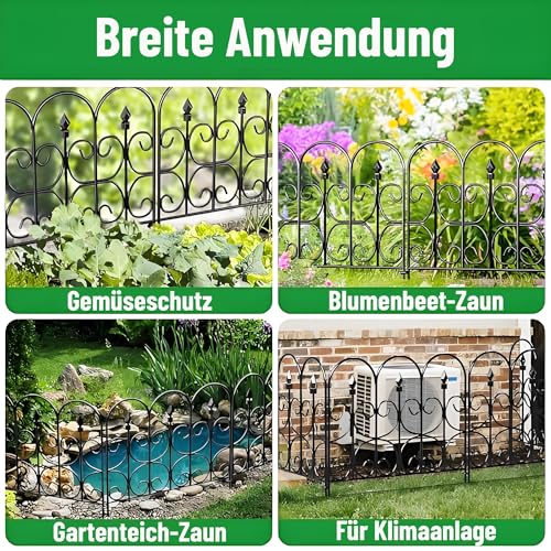 Amagabeli Metall Gartenzaun 5 Stück, 81cm(H) x 3.05m(L), Rostfreier Wetterfest Steckzaun für Beete, Hunde & Teiche, Dekorative Zaunelemente, Komplettset, Einfache Montage