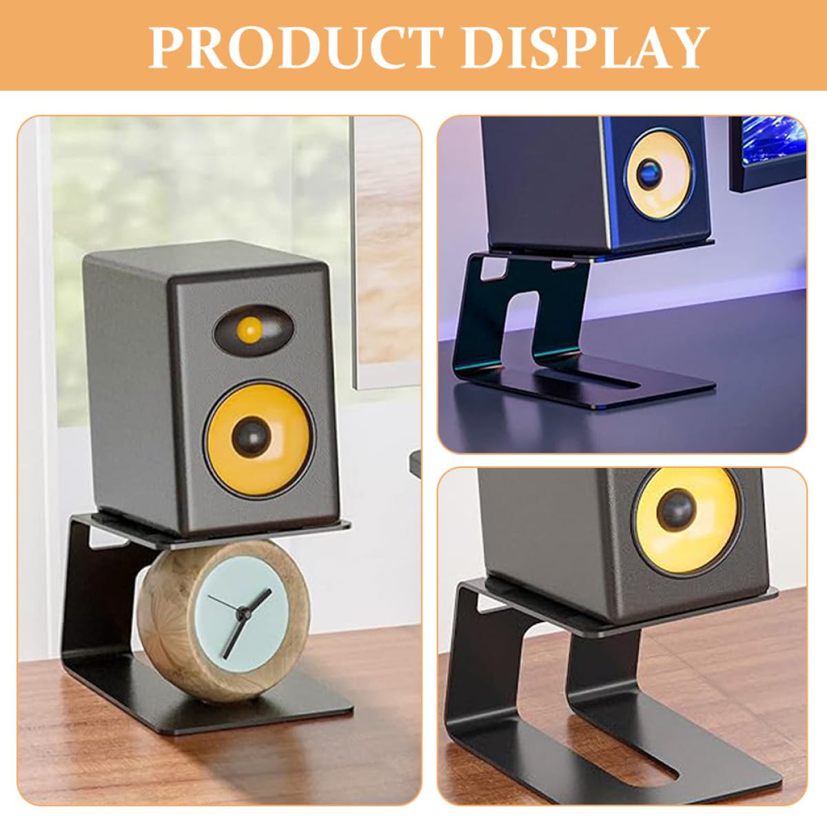 Veemoon Soporte Metálico para Altavoz de Escritorio Elevador Profesional Antivibración Diseño Artístico Calado Soporte para Altavoz Portátil Compatible Adecuado para Mejorar Sonido en