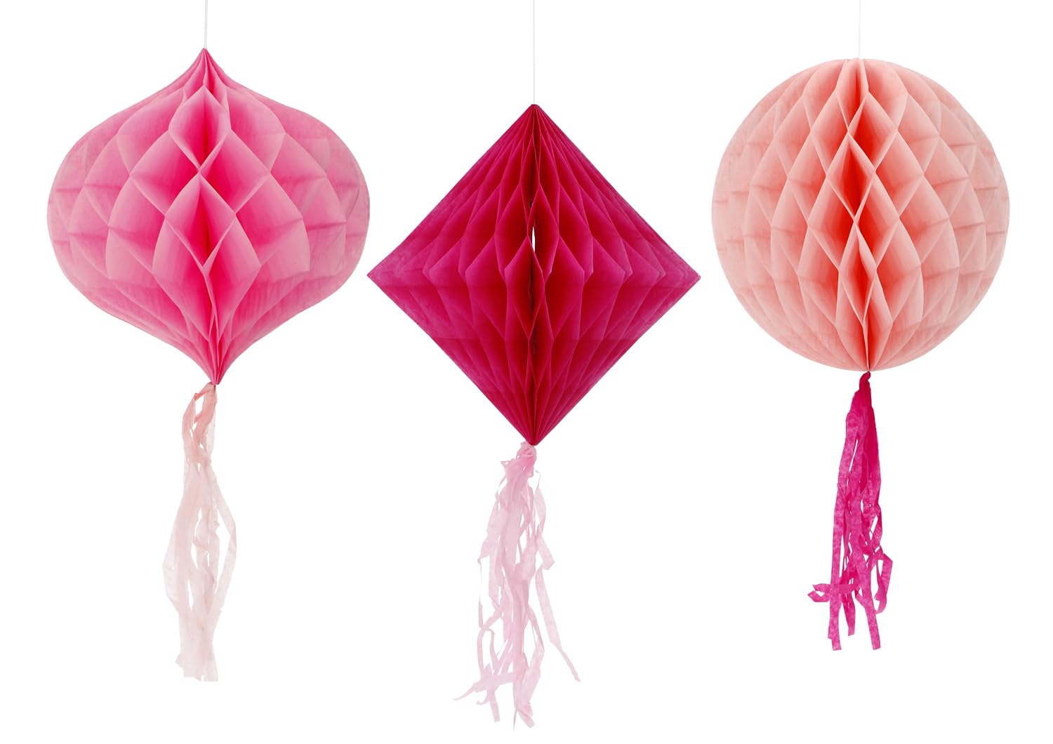 Folat 24315 Pink Paper Honeycomb Ball Set, Perfect Pink, 3-Piece Wedding Party Decorations for Festival, Carnival, Birthday Decoration, Baby Shower and Baby Shower Girls