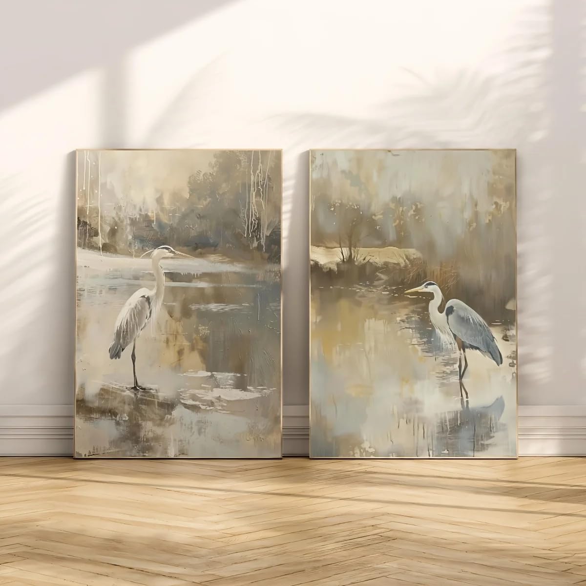 LTjiajuypd Vintage Neutral Animal Landscape Art Posters Lakes And Egret Canvas Prints For Room Decortion(60x80cm-2pcs)